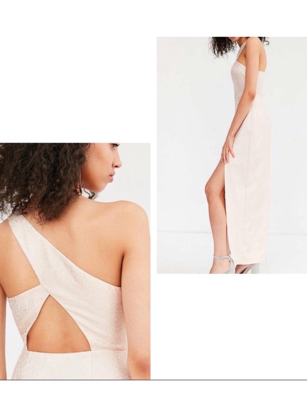 NWT silence + noise One-Shoulder Metallic Powder Pink Maxi Dress w/High Slit 10 - Picture 10 of 10